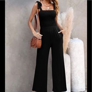 black tie shoulder jumpsuit